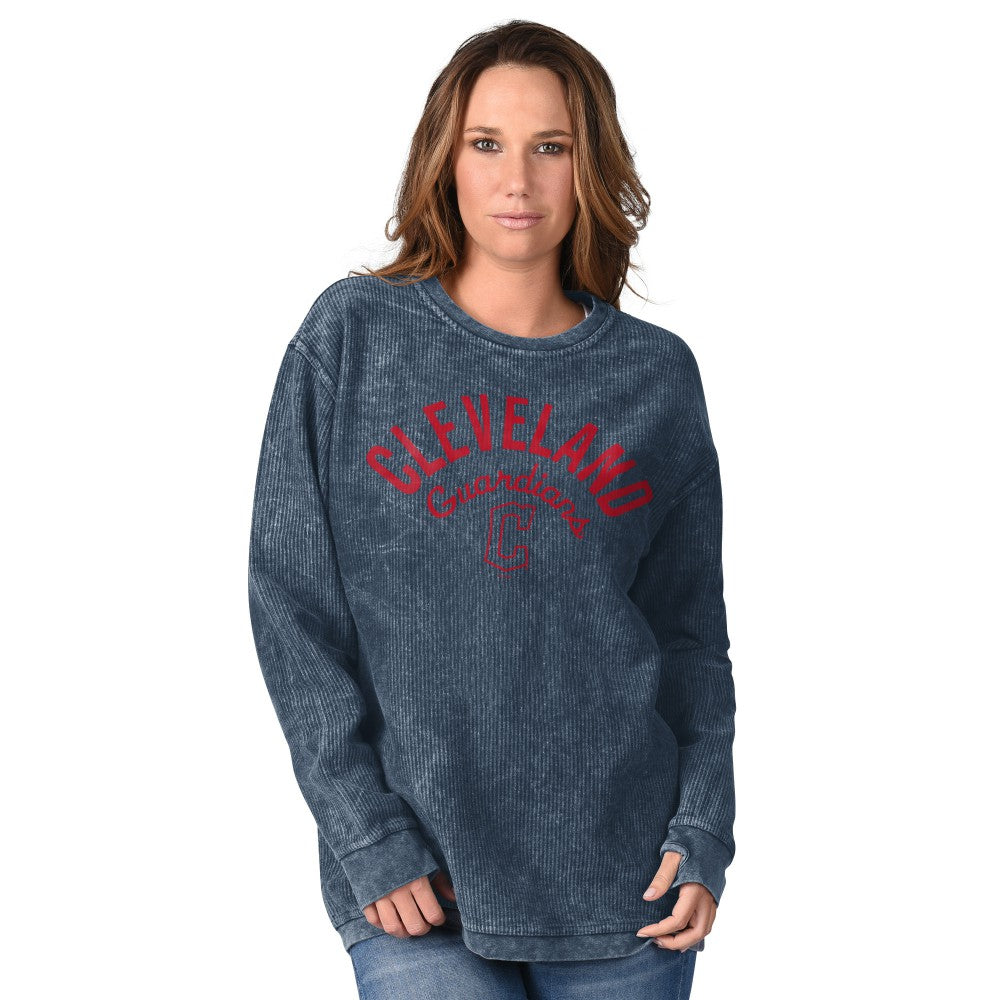 Cleveland Guardians G-III 4Her by Carl Banks Women's Comfy Cord Pullover Sweatshirt - Navy - MLB Discount