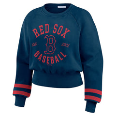 Boston Red Sox WEAR by Erin Andrews Women's Vintage Washed Cropped Pullover Sweatshirt - Navy - MLB Lifestyle