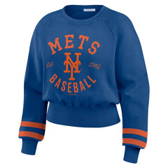 New York Mets WEAR by Erin Andrews Women's Vintage Washed Cropped Pullover Sweatshirt - Royal - MLB Lifestyle