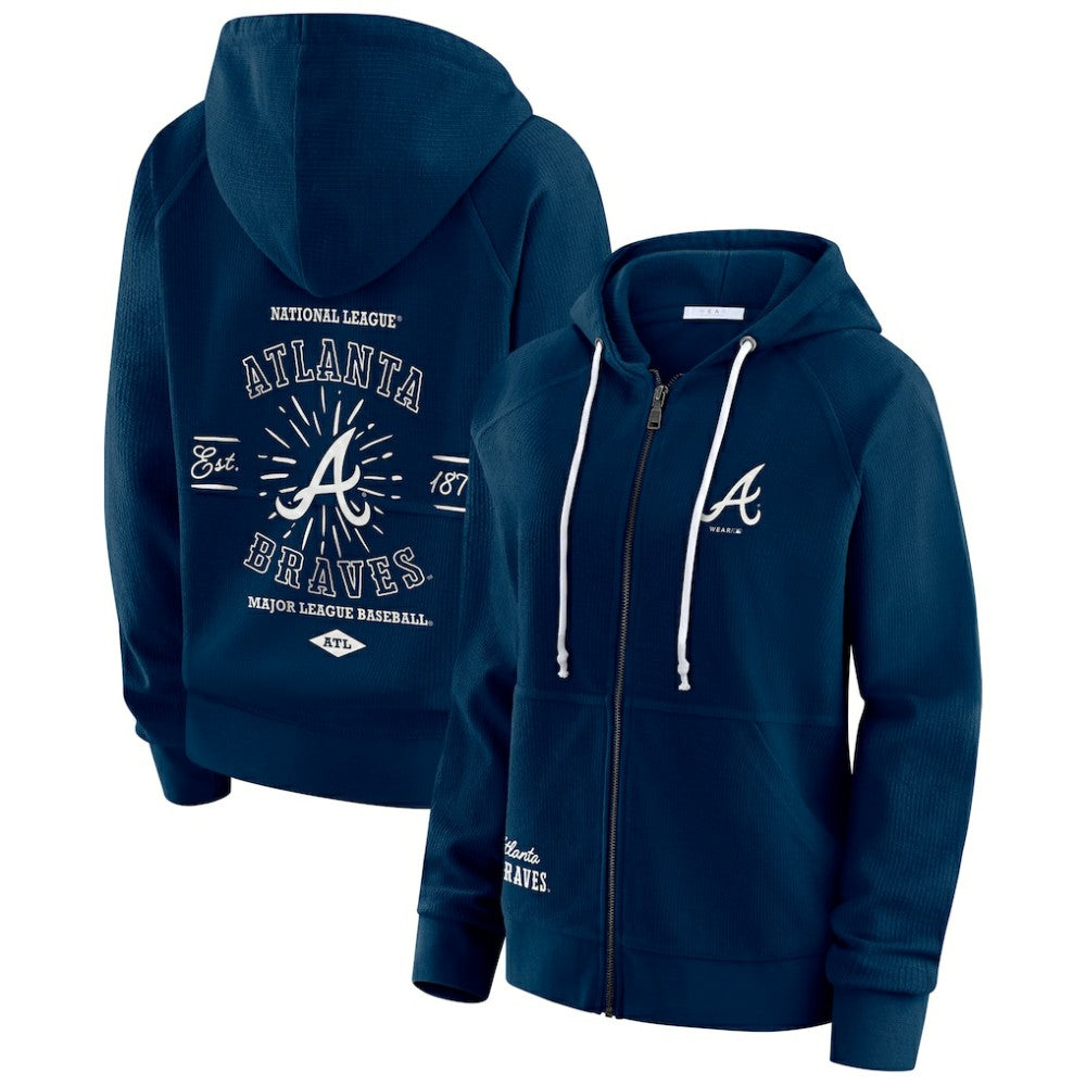Atlanta Braves WEAR by Erin Andrews Women's Vintage Full-Zip Raglan Hoodie - Navy - MLB Discount