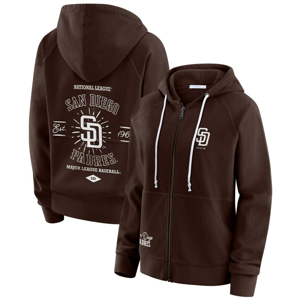 San Diego Padres WEAR by Erin Andrews Women's Vintage Full-Zip Raglan Hoodie - Brown - MLB Discount