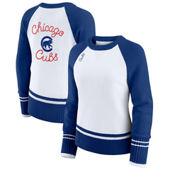 Chicago Cubs WEAR by Erin Andrews Women's Colorblock Raglan Sweater - White - MLB on Sale