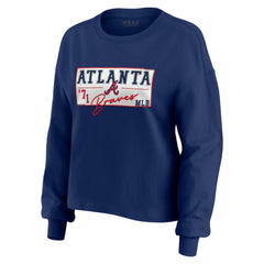 Atlanta Braves WEAR by Erin Andrews Women's Heavy Rugby Jersey Cropped Long Sleeve T-Shirt & Shorts Lounge Set - Navy - MLB Discount