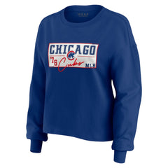 Chicago Cubs WEAR by Erin Andrews Women's Heavy Rugby Jersey Cropped Long Sleeve T-Shirt & Shorts Lounge Set - Royal - MLB Lifestyle