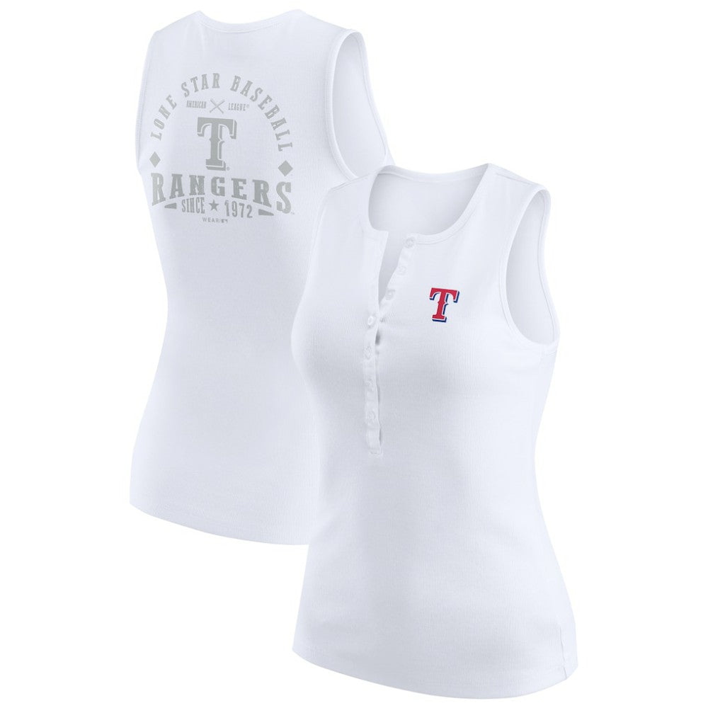 Texas Rangers WEAR by Erin Andrews Women's Rib-Knit Henley Tank Top - White - MLB Online