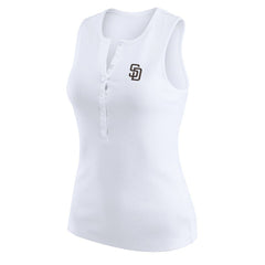 San Diego Padres WEAR by Erin Andrews Women's Rib-Knit Henley Tank Top - White - MLB Lifestyle