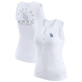 Tampa Bay Rays WEAR by Erin Andrews Women's Rib-Knit Henley Tank Top - White - MLB Lifestyle