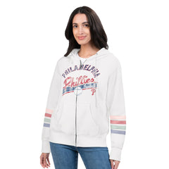 Philadelphia Phillies G-III 4Her by Carl Banks Women's Naamah Sleeve Stripe Fleece Full-Zip Hoodie - White - MLB Discount