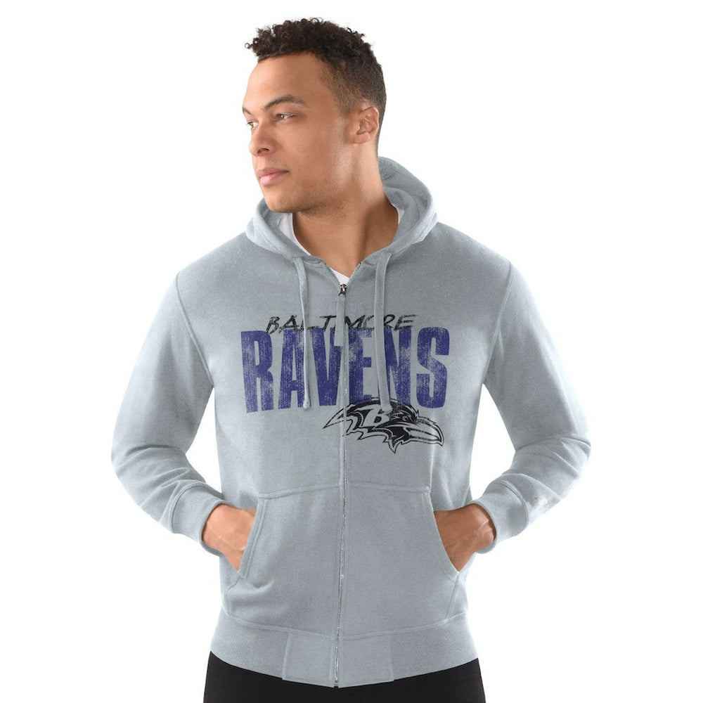 Baltimore Ravens Starter Distressed Classic Full-Zip Hoodie Heather Gray