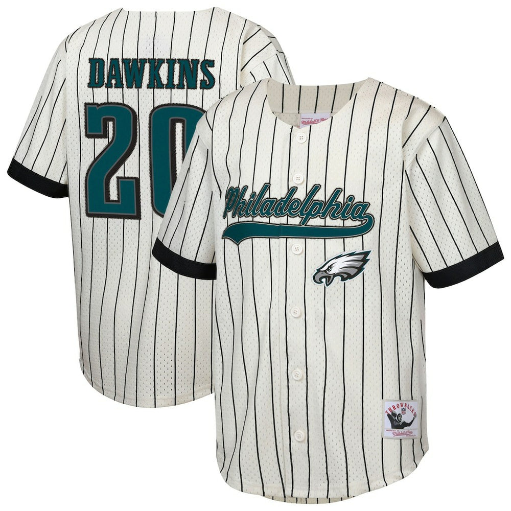 Mitchell & Ness Brian Dawkins Philadelphia Eagles Youth Retired Player Name & Number Baseball Jersey Cream