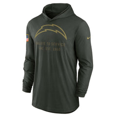 Nike Los Angeles Chargers 2025 Salute to Service Sideline Dri-FIT Lightweight Hooded Pullover Forest Green