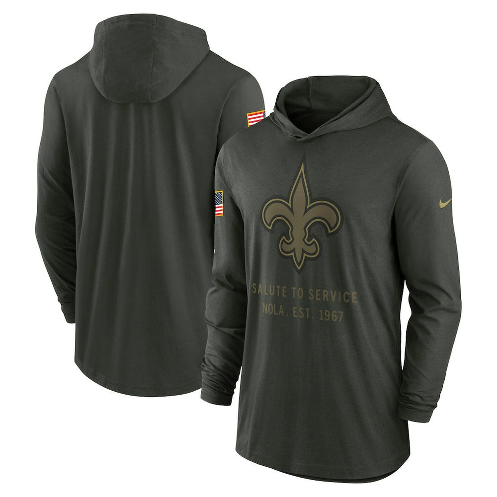 Nike New Orleans Saints 2025 Salute to Service Sideline Dri-FIT Lightweight Hooded Pullover Forest Green