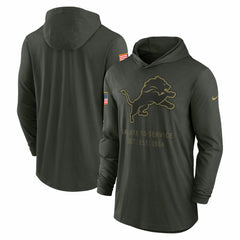 Nike Detroit Lions 2025 Salute to Service Sideline Dri-FIT Lightweight Hooded Pullover Forest Green