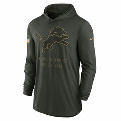 Nike Detroit Lions 2025 Salute to Service Sideline Dri-FIT Lightweight Hooded Pullover Forest Green