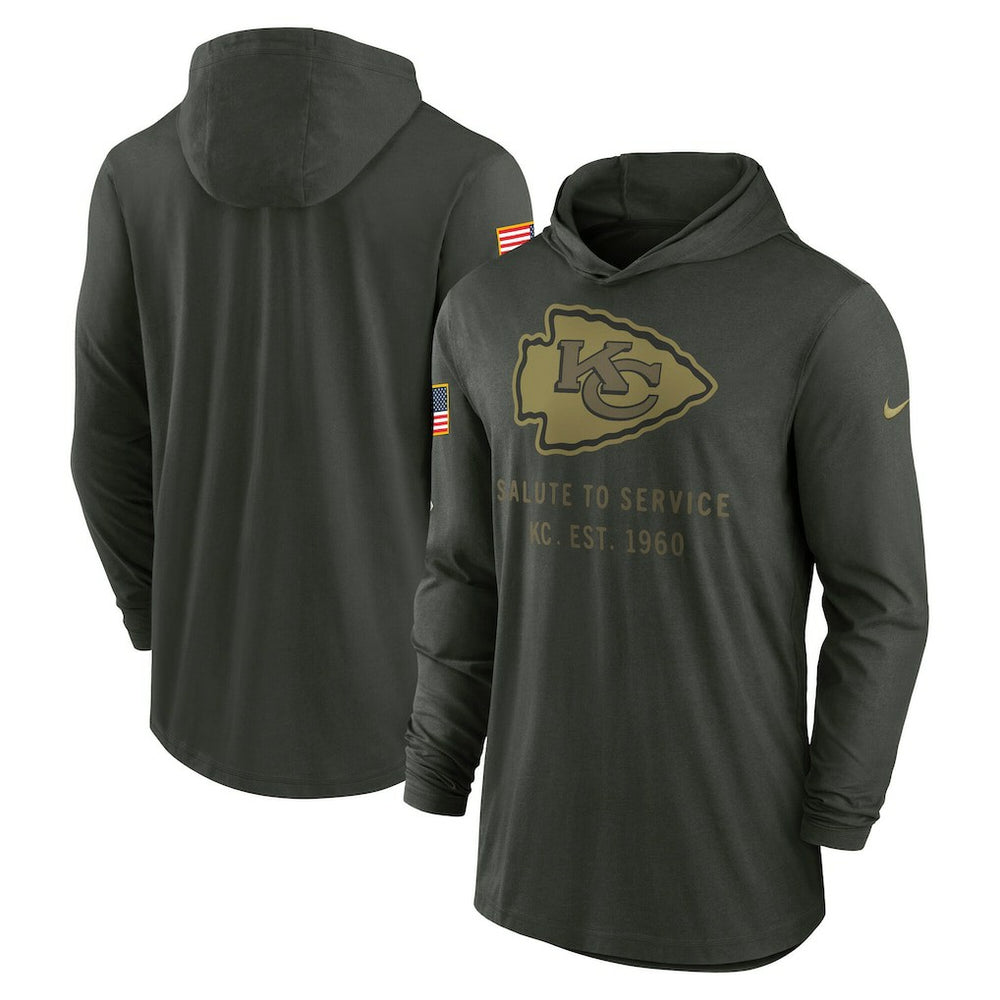 Nike Kansas City Chiefs 2025 Salute to Service Sideline Dri-FIT Lightweight Hooded Pullover Forest Green