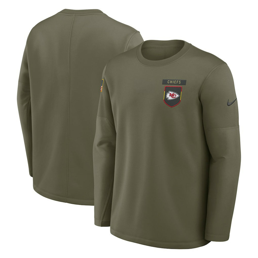 Nike Kansas City Chiefs 2025 Salute to Service Sideline Coaches Therma-FIT Long Sleeve Shirt Olive