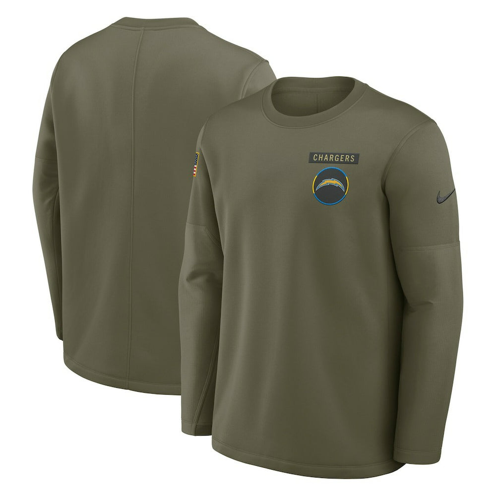 Nike Los Angeles Chargers 2025 Salute to Service Sideline Coaches Therma-FIT Long Sleeve Shirt Olive