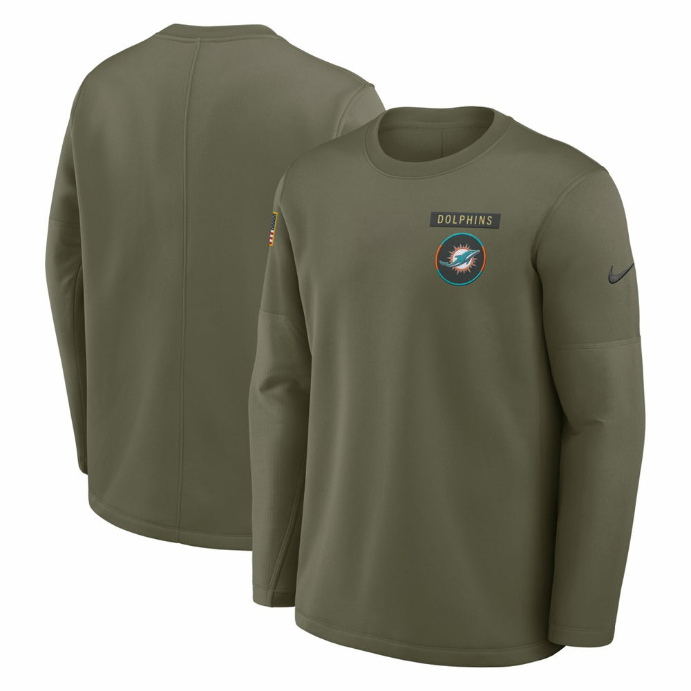 Nike Miami Dolphins 2025 Salute to Service Sideline Coaches Therma-FIT Long Sleeve Shirt Olive