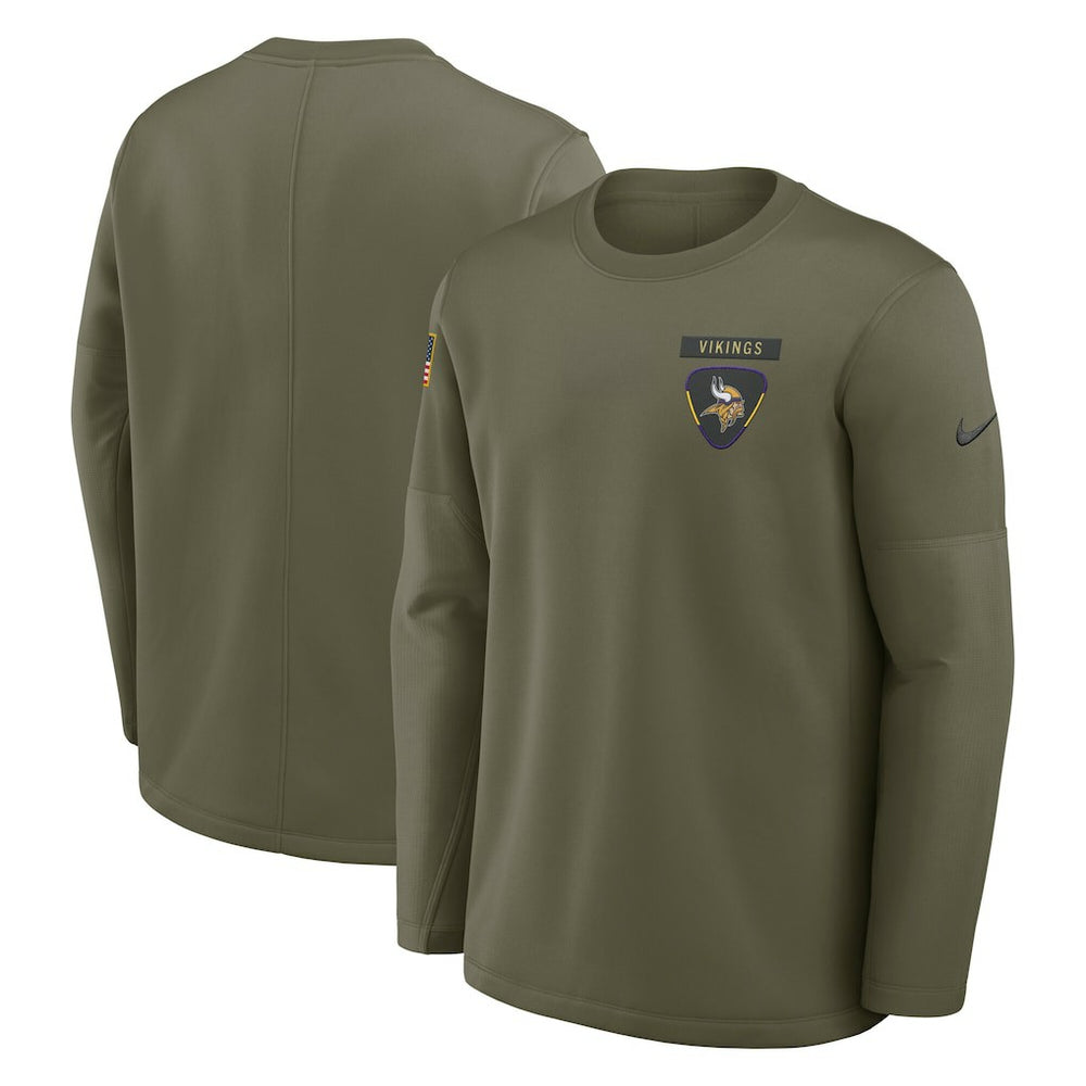 Nike Minnesota Vikings 2025 Salute to Service Sideline Coaches Therma-FIT Long Sleeve Shirt Olive