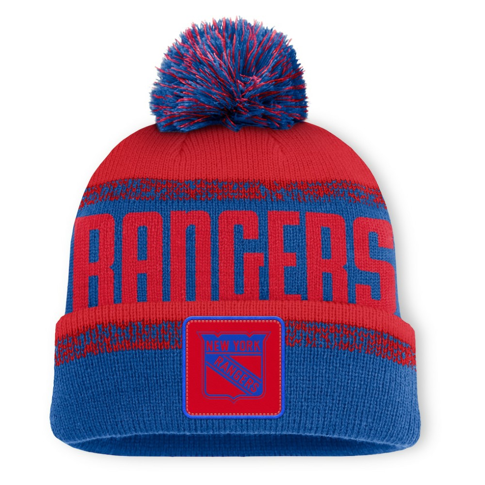 New York Rangers Fanatics Fundamentals Thrive Cuffed Knit Hat with Pom - Blue/Red - NHL 202777578