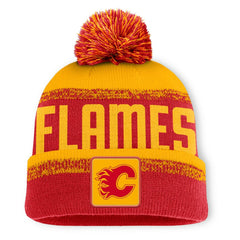 Calgary Flames Fanatics Fundamentals Thrive Cuffed Knit Hat with Pom - Red/Gold - NHL 202777602