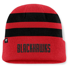 Chicago Blackhawks Fanatics Fundamental Swipe Stripe Cuffed Knit Hat - Red/Black - NHL 202777608
