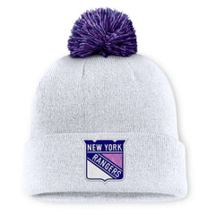 New York Rangers Fanatics Authentic Pro Hockey Fights Cancer Cuffed Knit Hat with Pom - White - NHL 202777934