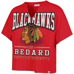 Connor Bedard Chicago Blackhawks '47 Women's Elation Name & Number Oversized Notch Neck T-Shirt - Red - NHL 202784299
