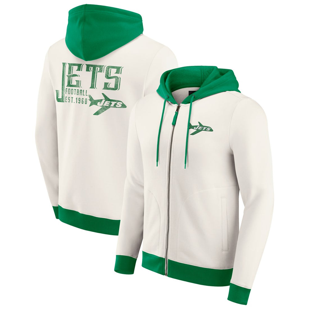 Fanatics New York Jets Darius Rucker Collection Distressed Graphics Full-Zip Hoodie Cream