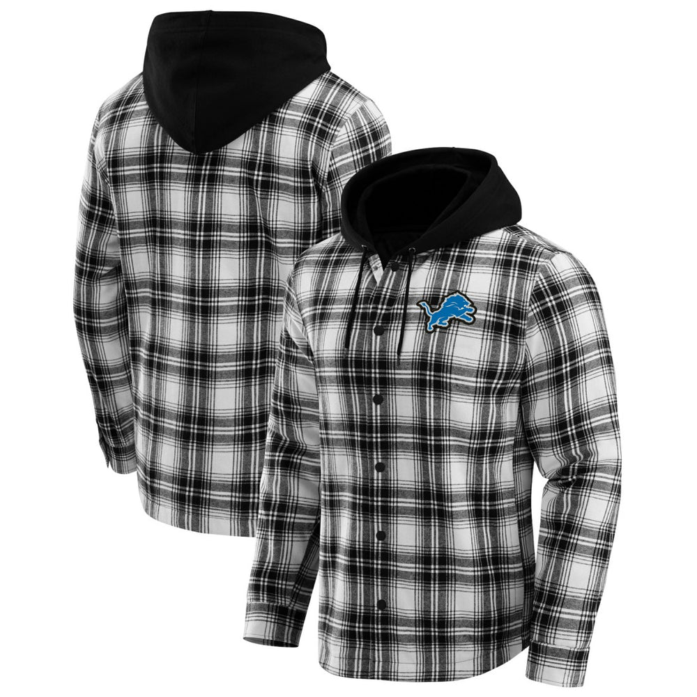 Fanatics Detroit Lions NFL x Darius Rucker Collection Plaid Flannel Quilted Full-Snap Hooded Shacket Black