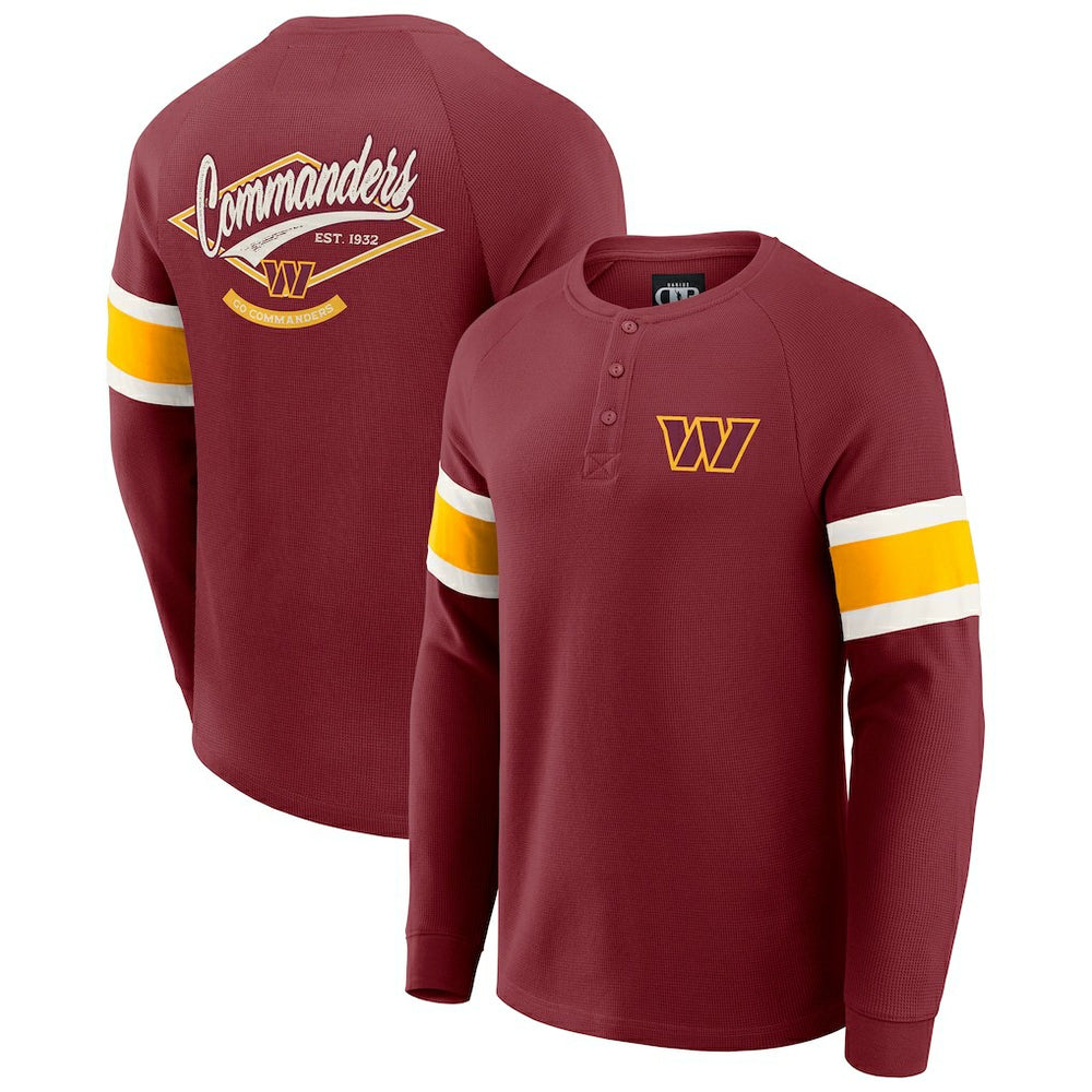Fanatics Washington Commanders Darius Rucker Collection Waffle-Knit Raglan Long Sleeve Henley T-Shirt Burgundy