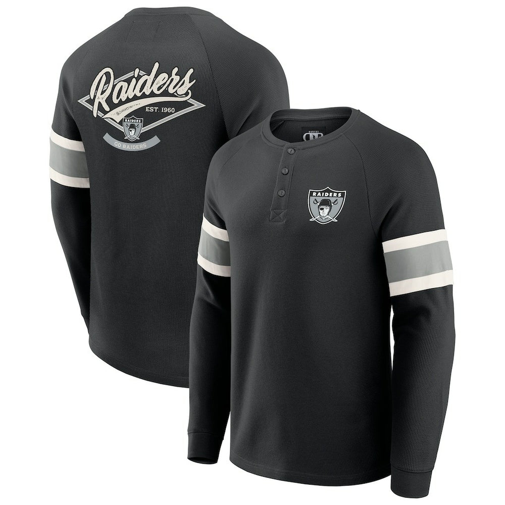 Fanatics Las Vegas Raiders Darius Rucker Collection Waffle-Knit Raglan Long Sleeve Henley T-Shirt Black