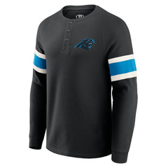 Fanatics Carolina Panthers Darius Rucker Collection Waffle-Knit Raglan Long Sleeve Henley T-Shirt Black