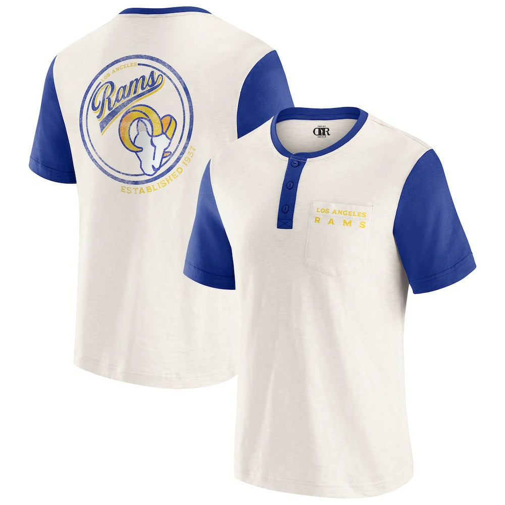 Fanatics Los Angeles Rams Darius Rucker Collection Henley Colorblock Slub Pocket T-Shirt Cream