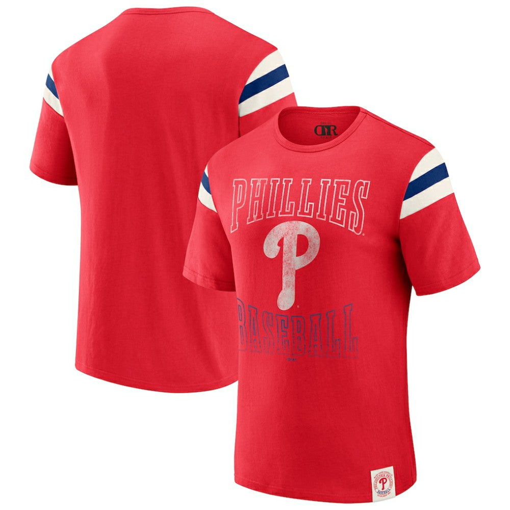 Philadelphia Phillies Darius Rucker Collection by Fanatics Distressed Sleeve Stripe T-Shirt - Red - Fanatics Online