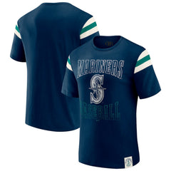 Seattle Mariners Darius Rucker Collection by Fanatics Distressed Sleeve Stripe T-Shirt - Navy - Fanatics Discount