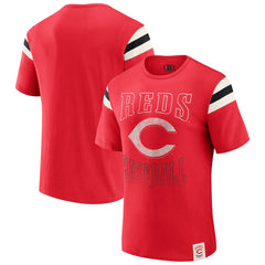 Cincinnati Reds Darius Rucker Collection by Fanatics Distressed Sleeve Stripe T-Shirt - Red - Fanatics on Sale