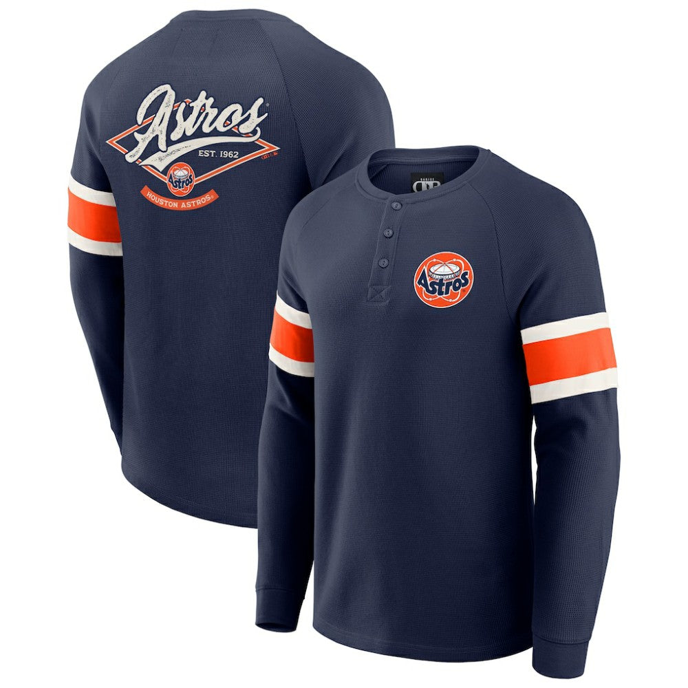 Houston Astros Darius Rucker Collection by Fanatics Waffle-Knit Raglan Long Sleeve Henley T-Shirt - Navy - Fanatics on Sale