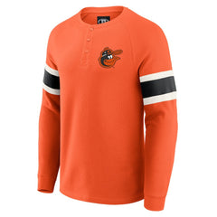Baltimore Orioles Darius Rucker Collection by Fanatics Waffle-Knit Raglan Long Sleeve Henley T-Shirt - Orange - Fanatics Sale