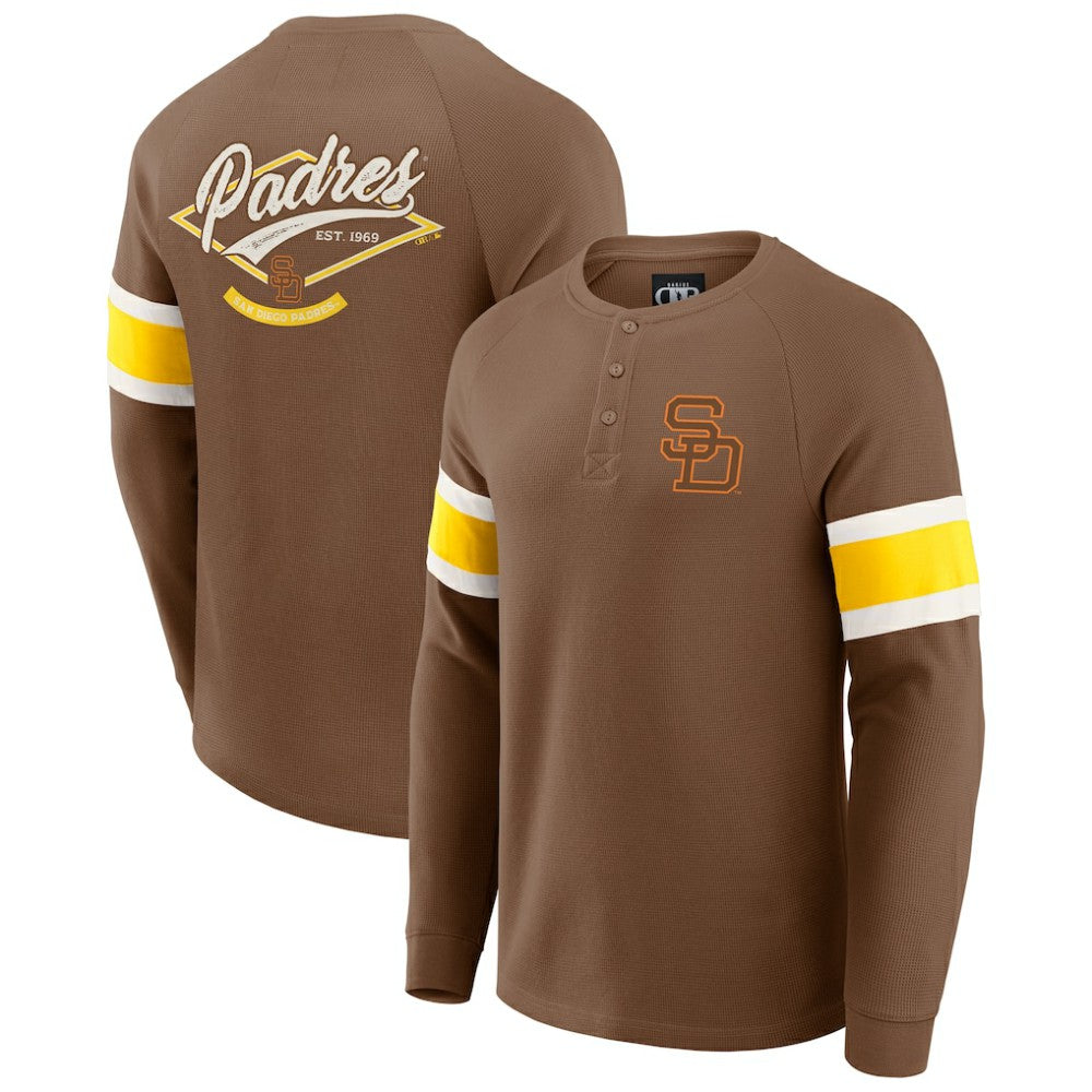 San Diego Padres Darius Rucker Collection by Fanatics Waffle-Knit Raglan Long Sleeve Henley T-Shirt - Brown - Fanatics Discount