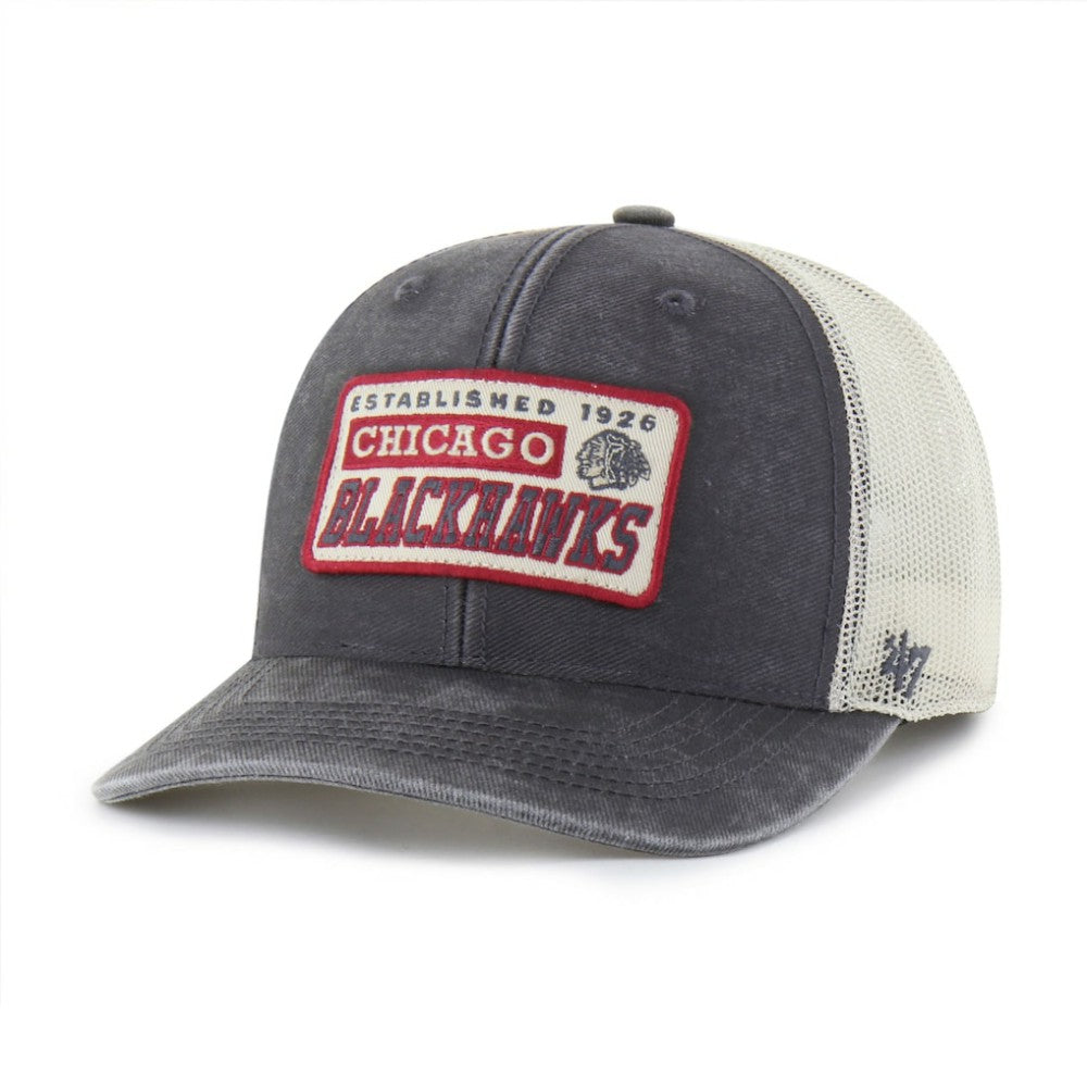 Chicago Blackhawks '47 Canteen Pigment Dyed Patch Trucker Adjustable Hat - Charcoal - NHL 202801576