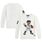 Yankees Polo Ralph Lauren Preschool Bear Pullover Sweater - White - MLB Discount