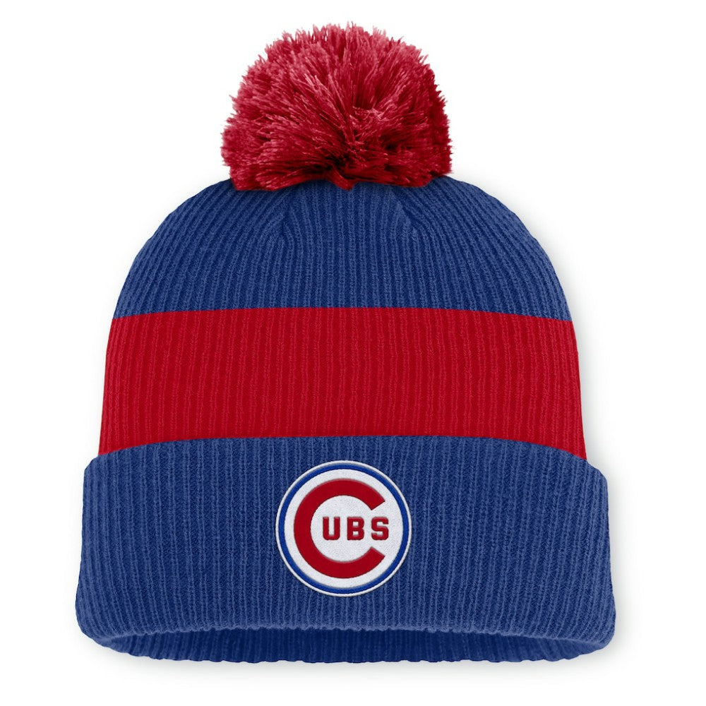 Chicago Cubs Nike Cooperstown Collection Peak Standard Cuffed Knit Hat with Pom - Royal/Red - Nike Online