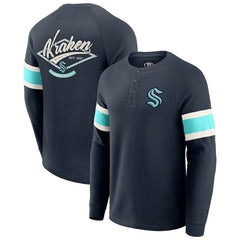 Seattle Kraken Darius Rucker Collection by Fanatics Waffle-Knit Raglan Long Sleeve Henley T-Shirt - Deep Sea Blue - NHL 202831287