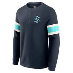 Seattle Kraken Darius Rucker Collection by Fanatics Waffle-Knit Raglan Long Sleeve Henley T-Shirt - Deep Sea Blue - NHL 202831287