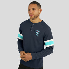 Seattle Kraken Darius Rucker Collection by Fanatics Waffle-Knit Raglan Long Sleeve Henley T-Shirt - Deep Sea Blue - NHL 202831287