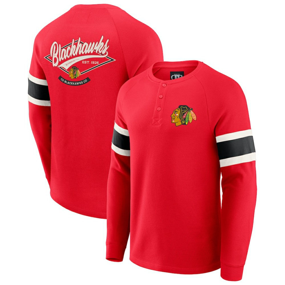 Chicago Blackhawks Darius Rucker Collection by Fanatics Waffle-Knit Raglan Long Sleeve Henley T-Shirt - Red - NHL 202831293