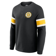 Boston Bruins Darius Rucker Collection by Fanatics Waffle-Knit Raglan Long Sleeve Henley T-Shirt - Black - NHL 202831300