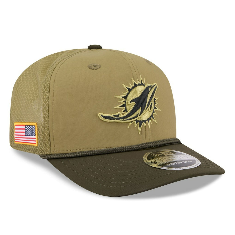 Miami Dolphins New Era 2025 Salute to Service 9SEVENTY Adjustable Hat Green
