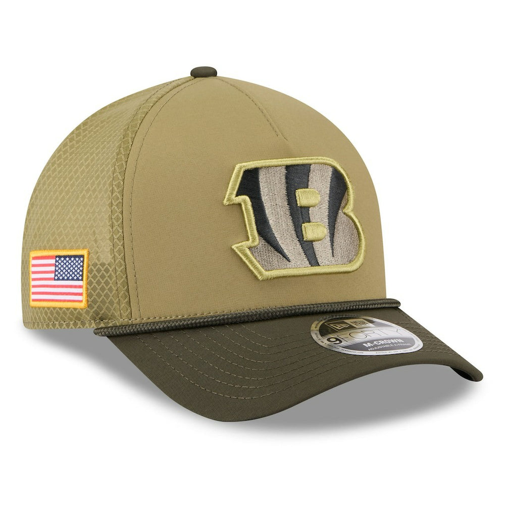 Cincinnati Bengals New Era Youth 2025 Salute to Service 9FORTY A-Frame Adjustable Hat Green/Dark Green